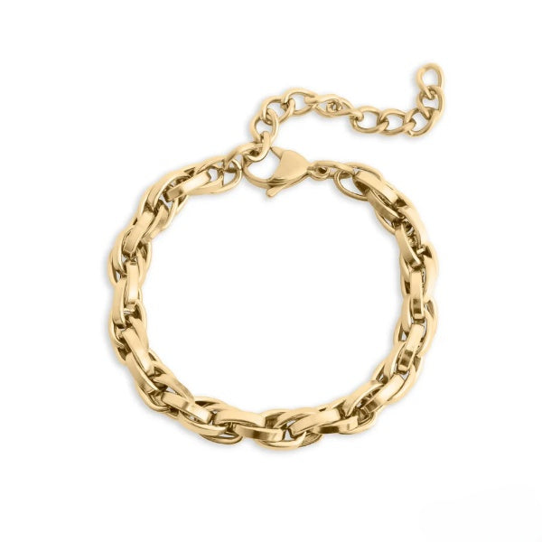 Stainless Steel Gold Color PVD Double Oval Chain Bracelet