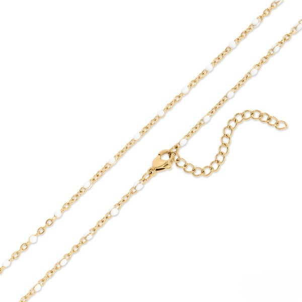 Stainless Steel Gold Color PVD Confetti White Chain Necklace