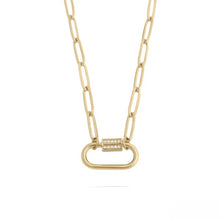 Load image into Gallery viewer, Tresoli Stainless Steel Gold Color PVD CZ Stone Carabiner Necklace