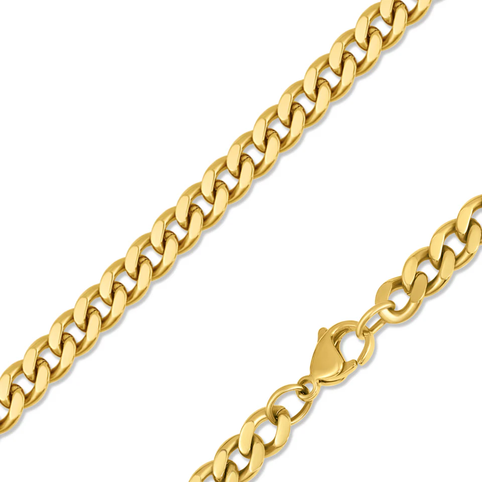 Stainless Steel Gold Color PVD Diamond Cut Curb Chain Necklace