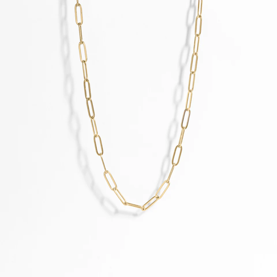 Stainless Steel Gold Color PVD Paperclip Chain Necklace