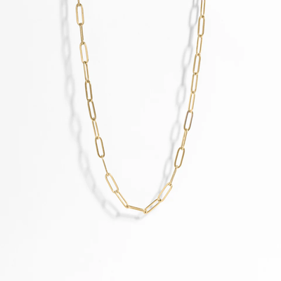 Stelluxe Stainless Steel Gold Color PVD Paperclip Chain Necklace