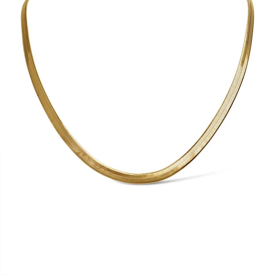 Stainless Steel Gold Color PVD Herringbone Chain Necklace