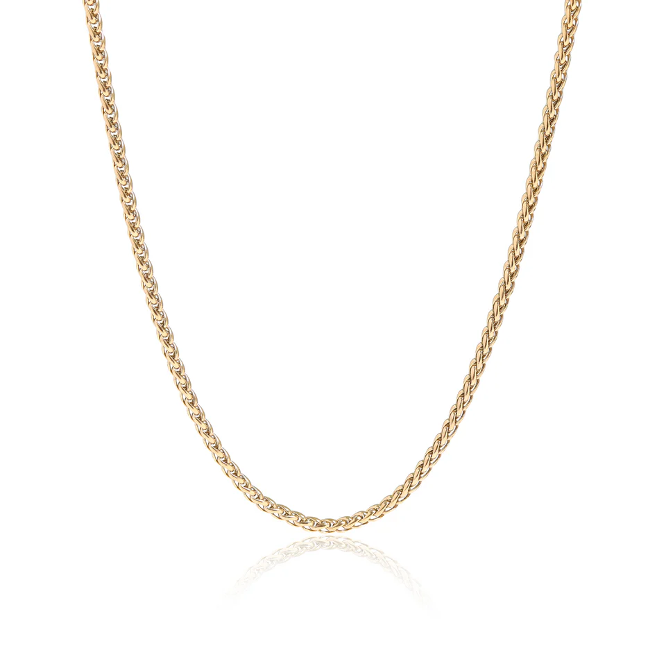 Stainless Steel Gold Color PVD Wheat Chain Necklace