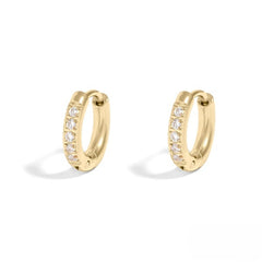 Tresoli Stainless Steel Gold Color PVD CZ Stone Huggie Earrings