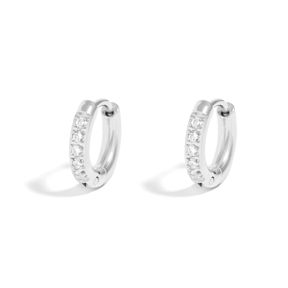 Stainless Steel Color PVD CZ Stone Huggie Earrings