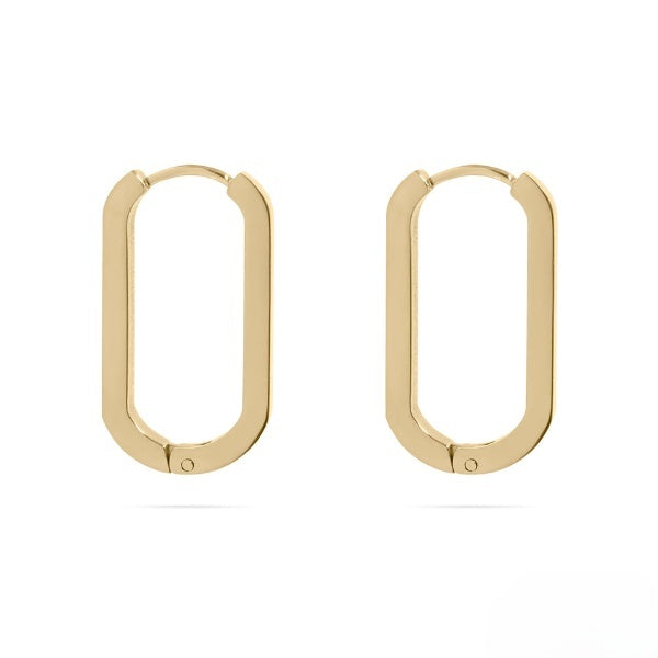 Stelluxe Stainless Steel Gold Color PVD Long Oval Huggie Earrings