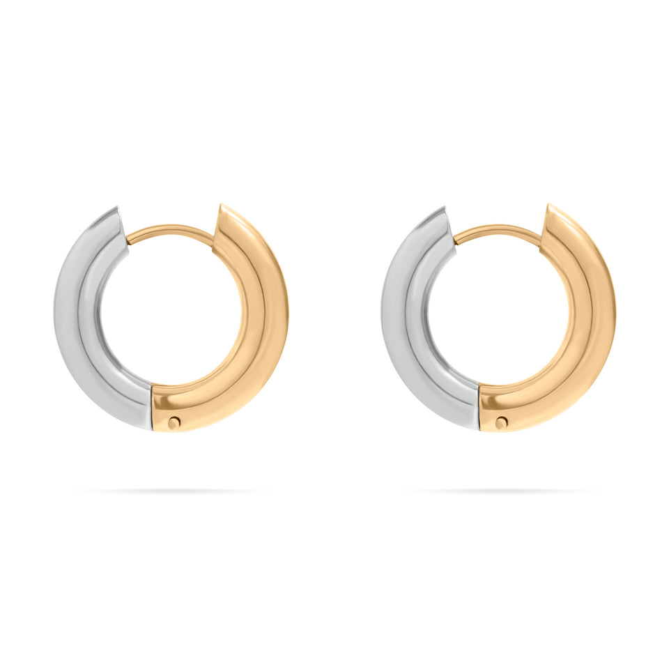 Tresoli Stainless Steel and Gold Color PVD Mixed Metal Round Huggies Earrings