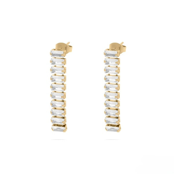 Stainless Steel Gold Color PVD Emerald Dangle Earrings