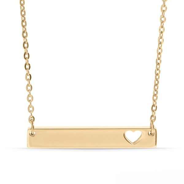 Tresoli Stainless Steel Gold Color PVD Blank Cutout Heart Bar Necklace