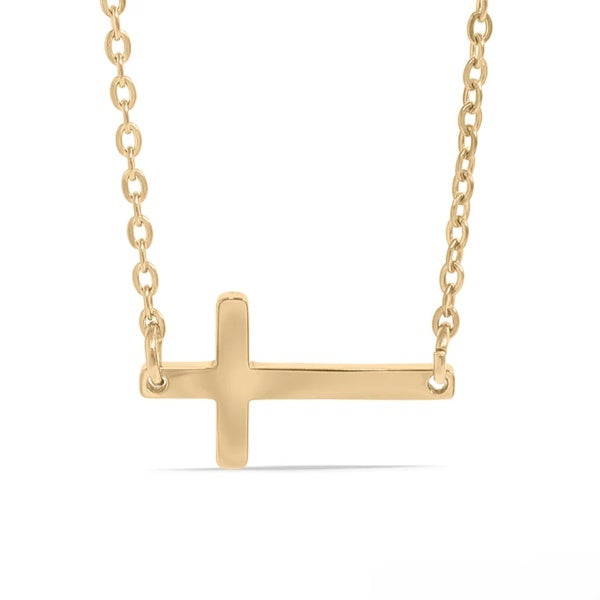 Stelluxe Stainless Steel Gold Color PVD Horizontal Blank Cross Necklace