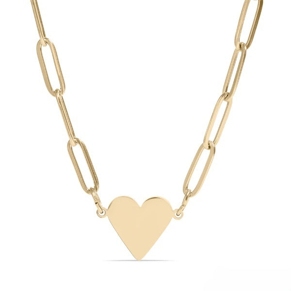 Stelluxe Stainless Steel Gold Color PVD Blank Heart Paperclip Necklace