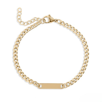 Tresoli Stainless Steel Gold Color PVD Engravable Curb Chain Bar Bracelet