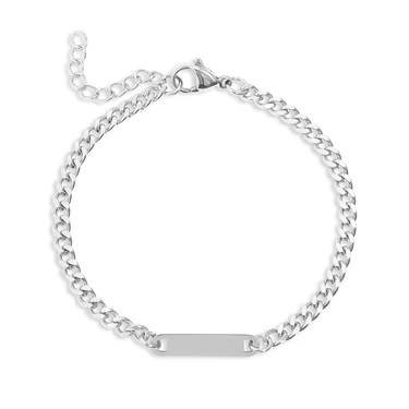Stainless Steel Color PVD Engravable Curb Chain Bar Bracelet