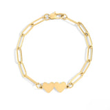 Tresoli Stainless Steel Gold Color PVD Engravable 2 Heart Paperclip Bracelet