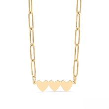 Load image into Gallery viewer, Tresoli Stainless Steel Gold Color PVD Engravable 3 Heart Paperclip Necklace