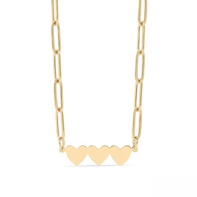 Tresoli Stainless Steel Gold Color PVD Engravable 3 Heart Paperclip Necklace