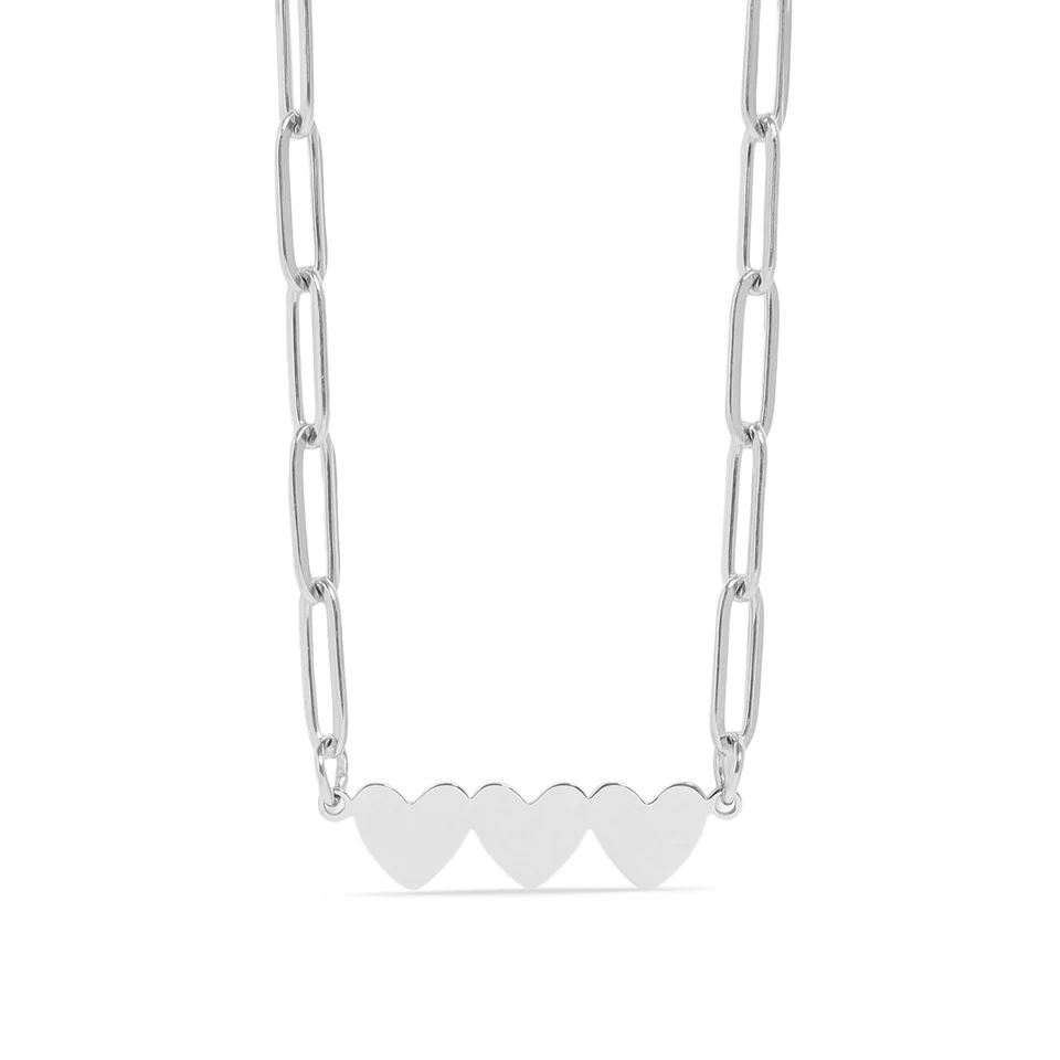 Tresoli Stainless Steel Color PVD Engravable 3 Heart Paperclip Necklace