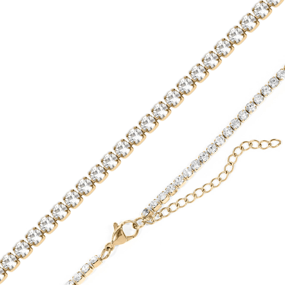 Stelluxe Stainless Steel Gold Color PVD CZ Tennis Chain Necklace