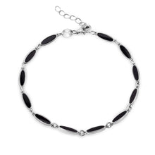 Load image into Gallery viewer, Sterling Silver Rhodium Plated Onyx Cat's Eye Link Bracelet