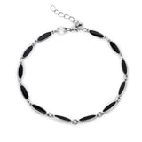 Sterling Silver Rhodium Plated Onyx Cat's Eye Link Bracelet