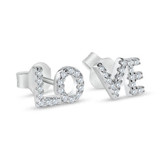 Sterling Silver Rhodium Plated Love Clear CZ Stud Earrings Dimensions Right-8.1mmx6.2mm, Dimensions Left-8.5mmx6.2mm