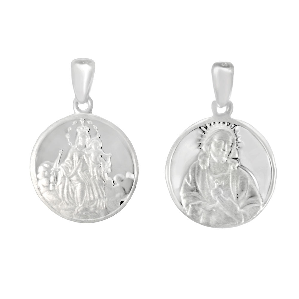 Sterling Silver Double sided Sacred Heart of Jesus and Virgin Mary and Child Medal Pendant