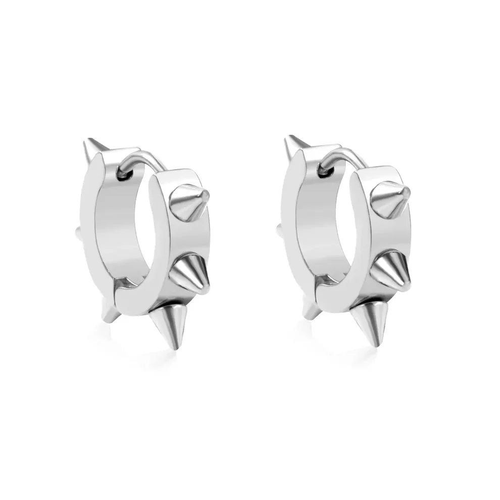 Stainless Steel Gold Color PVD Spikes Hip Hop Punk Hoop Earrings