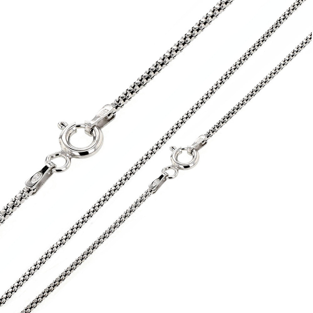 Italian Sterling Silver Rhodium Popcorn Chain 160- 1.4mm with Spring Clasp Closure