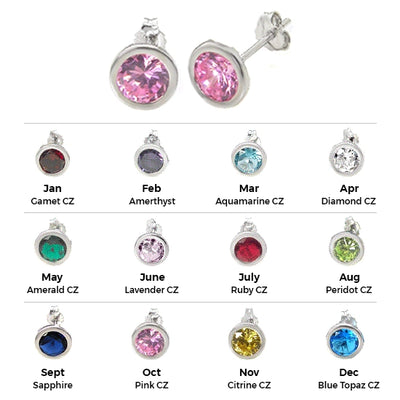 Sterling Silver 7MM Round CZ Bezel Stamping Stud Earrings