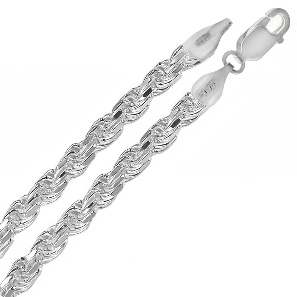 Sterling Silver Rope 8 Side 120-5.5mm Diamond Cut Chain