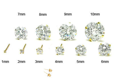 (Pack of 12)14K Yellow Gold Round Cubic Zirconia Stud Earring Set on High Quality Stamping Setting and Screw Back Post