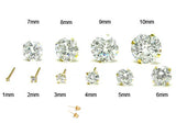 (Pack of 6)14K Yellow Gold Round Cubic Zirconia Stud Earring Set on High Quality Stamping Setting and Screw Back Post