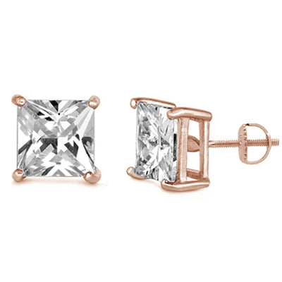 Sterling Silver Rose Gold Plated Casting Square Screw Back Stud Earrings