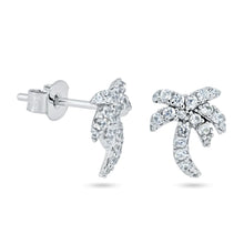 Load image into Gallery viewer, Sterling Silver Rhodium Plated Palm Tree CZ Stud Earrings