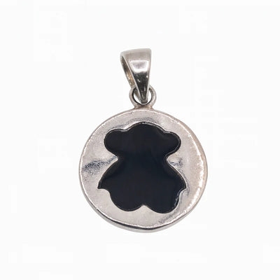 Sterling Silver Rhodium Plated Black Enamel Teddy Bear Pendant