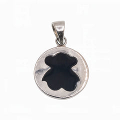 Sterling Silver Rhodium Plated Black Enamel Teddy Bear Pendant