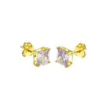 Load image into Gallery viewer, Sterling Silver Gold Plated Square CZ Casting Stud Earrings