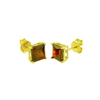 Sterling Silver Gold Plated Square CZ Casting Stud Earrings