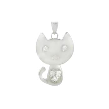 Sterling Silver Rhodium Plated Cat CZ Pendant