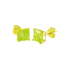 Load image into Gallery viewer, Sterling Silver Gold Plated Square CZ Casting Stud Earrings