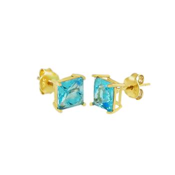 Sterling Silver Gold Plated Square CZ Casting Stud Earrings