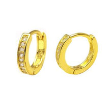 Load image into Gallery viewer, Sterling Siver Gold Plated 2.5mm Cubic Zirconia Huggie Hoop Earring, Diameter 14mm