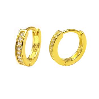 Sterling Siver Gold Plated 2.5mm Cubic Zirconia Huggie Hoop Earring, Diameter 14mm