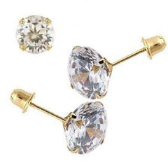 10K Yellow Gold Round Cubic Zirconia Stud Earring Set on High Quality Stamping Setting and Screw Back Post