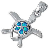 Sterling Silver Blue Opal Plumeria on Turtle Pendant