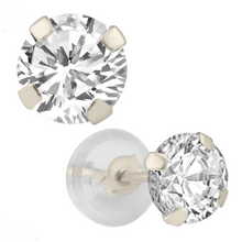 Load image into Gallery viewer, 14k White Gold Round CZ Stamping Stud Earring with Silicon Backing