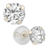 14k White Gold Round CZ Stamping Stud Earring with Silicon Backing