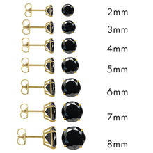 Load image into Gallery viewer, (PACK OF 6)14K Yellow Gold  Round Black Cubic Zirconia Earring. Set on High Quality Prong Setting and Friction Style