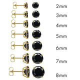 14K Yellow Gold Round Black Cubic Zirconia Earring. Set on High Quality Prong Setting and Friction Style